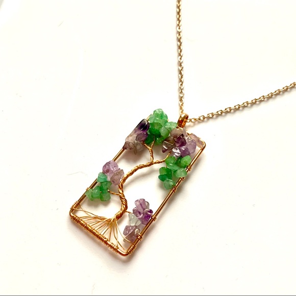 Copper/gold Tree of Life Stone Pendant Necklace - Picture 7 of 8